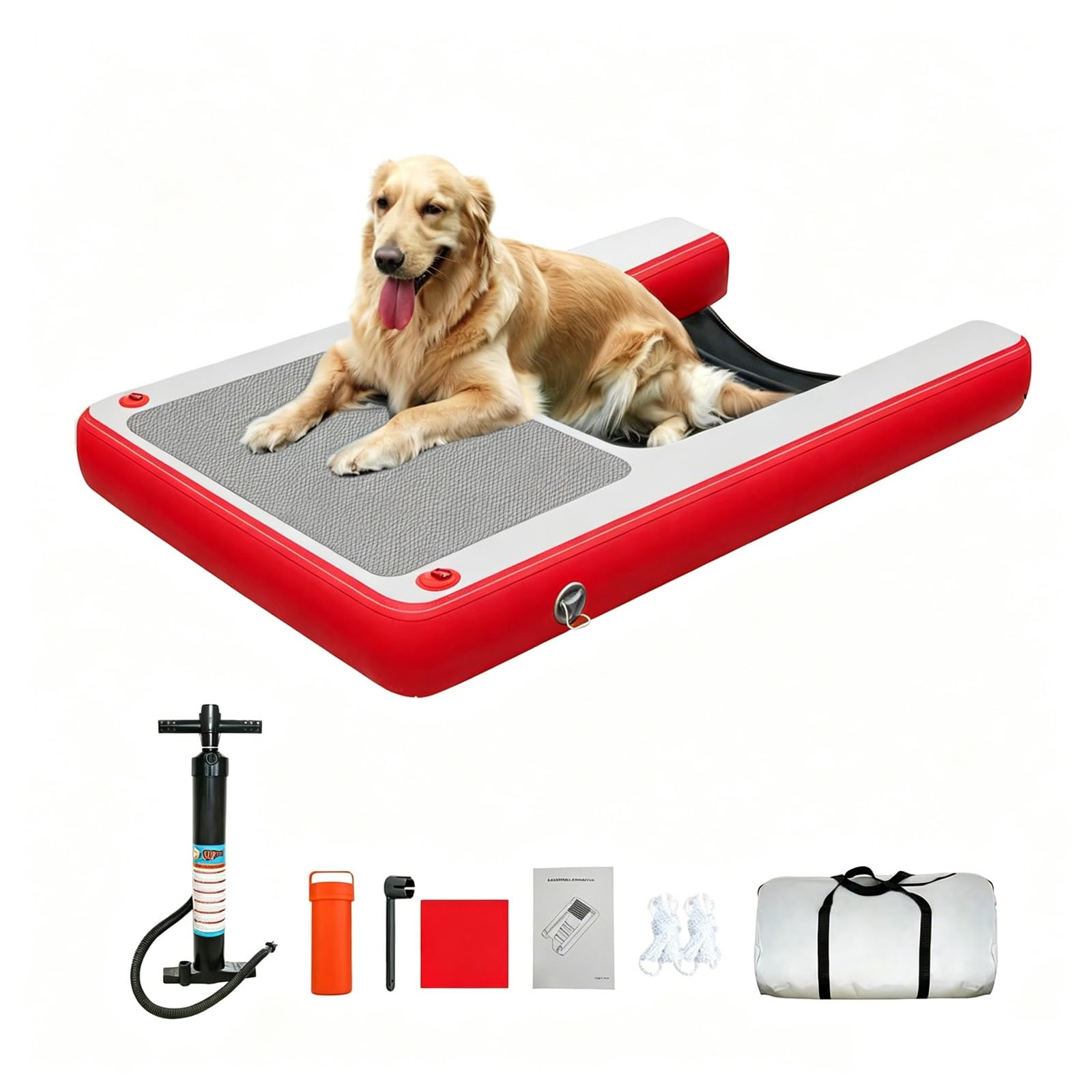 Green Yellow Blue Red Black Dog Inflatable Dock Platform, Non-Slip Dog Floating Ramp/Ladder for Getting Into Boat, Small Large Pet Pool Safety Ramps High Visibility(Red)
