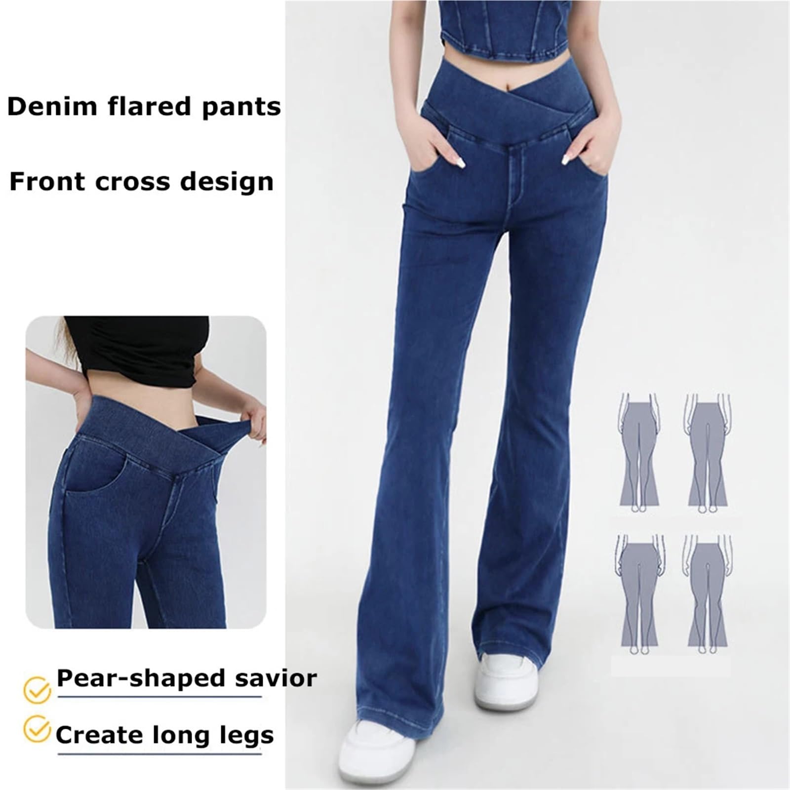 Jeans Casual da Donna, Abbigliamento Sportivo, Pantaloni a Zampa d'elefante, Vita Alta, Leggings Svasati Yoga, Denim Elasticizzato in 4 direzioni, Fitness, Allenamento, Sport