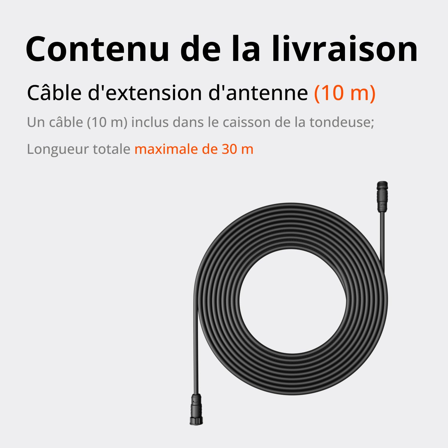 Segway Câble D'Extension D'Antenne 10 M, Accessoire Pour Tondeuses Robotisées I105E, I108E, H500E-Vf, H800E-Vf, H1500E-Vf, H3000E-Vf