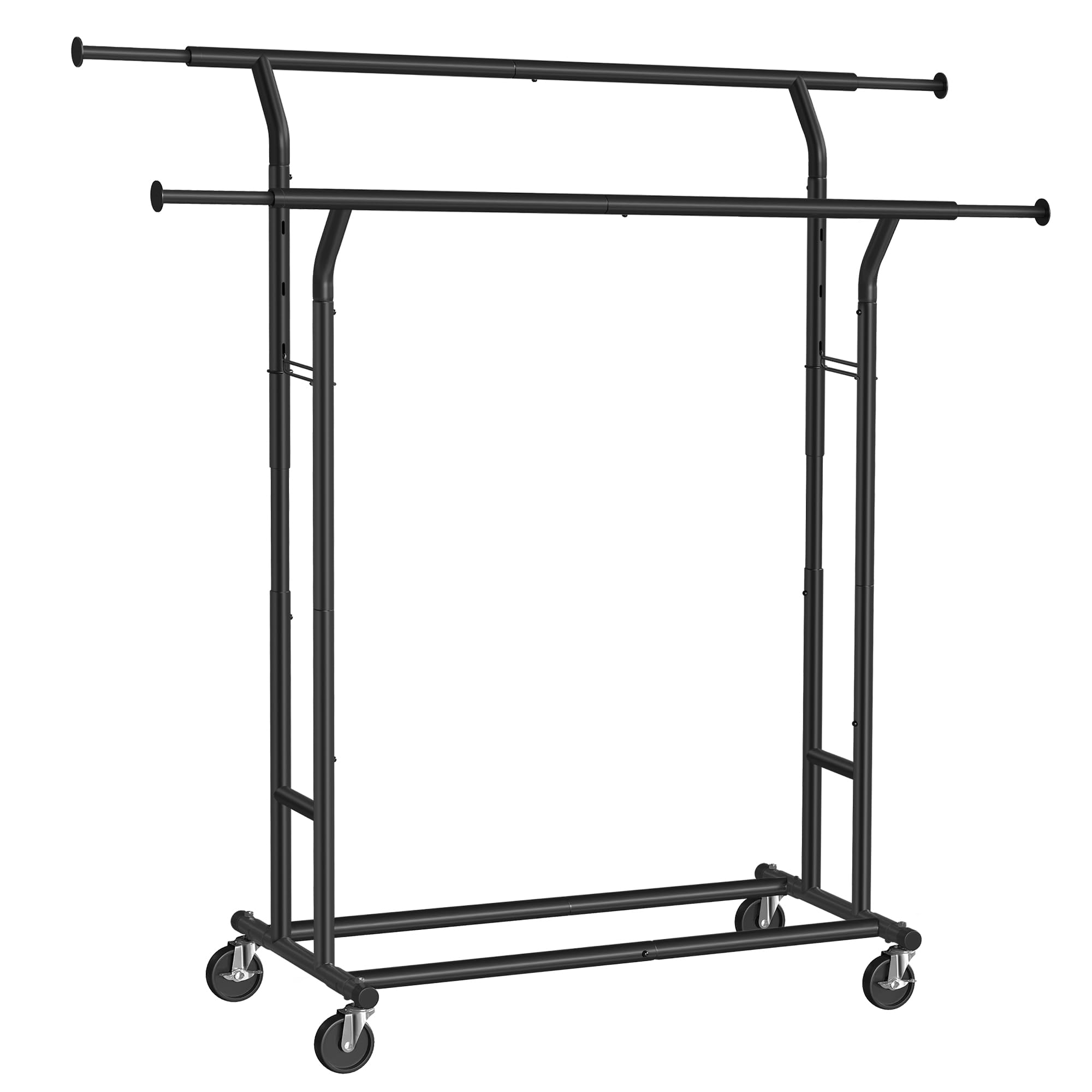 SONGMICS Rail, Double Clothes Wheels, Extendable Garment Rack, Heavy-Duty Metal Frame, 110 kg Total Max. Load, 129-169 cm Wide, Ink Black HSR012B01, （129-169）× 55 ×（148-172） cm