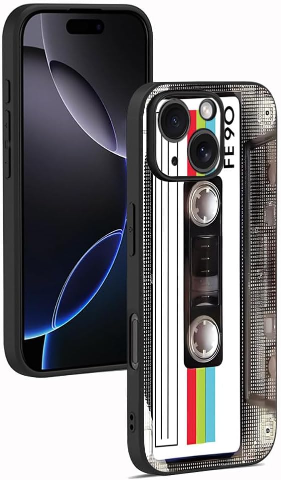 for iPhone 14 6.1 inch Case, Soft TPU Phone Case Music Classic Cassette Tape Retro 80’s Type Case for Girls Women, Slim Shockproof Protective Cover (White)