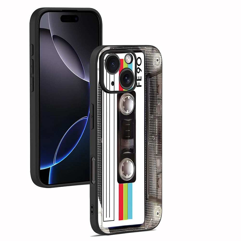 for iPhone 14 6.1 inch Case, Soft TPU Phone Case Music Classic Cassette Tape Retro 80’s Type Case for Girls Women, Slim Shockproof Protective Cover (White)