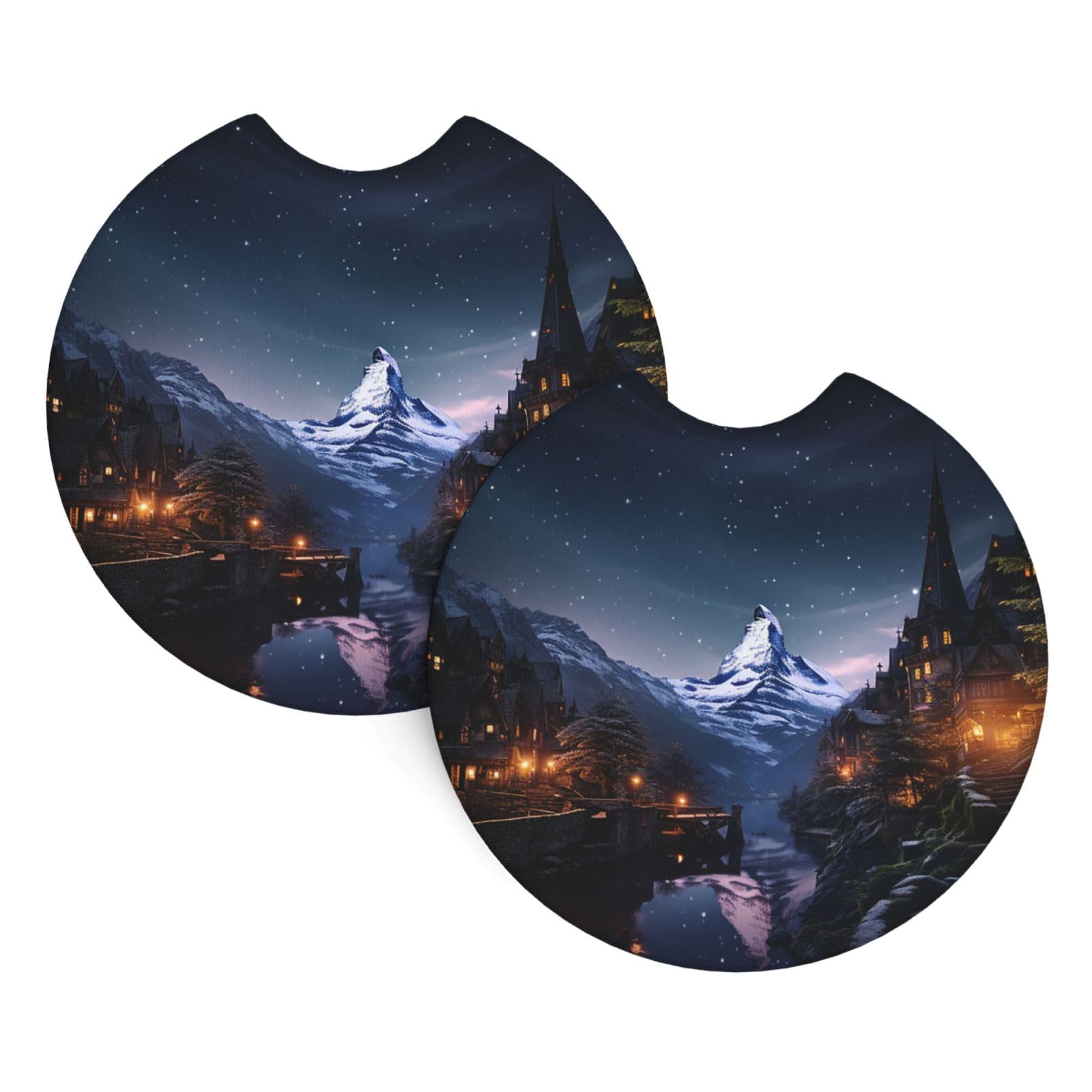 2 Pack Car Coaster for Cup Holders Night View Car Cup Coaster 2.7" Neoprene Non-Slip Automotive Cup Mat Universal Auto Car Interior Accessories for Women Men Cup Pad
