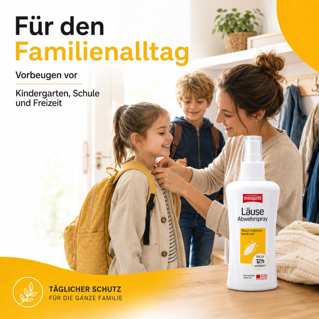 mosquito Läuse Abwehrspray 100 ml I Zur vorbeugenden Abwehr von Kopfläusen I Für Kinder ab 6 Monaten I bei Läusealarm in Kita & Schule I Bis zu 12 Stunden wirksam I mit Pharma Perle Duschgel (1x)