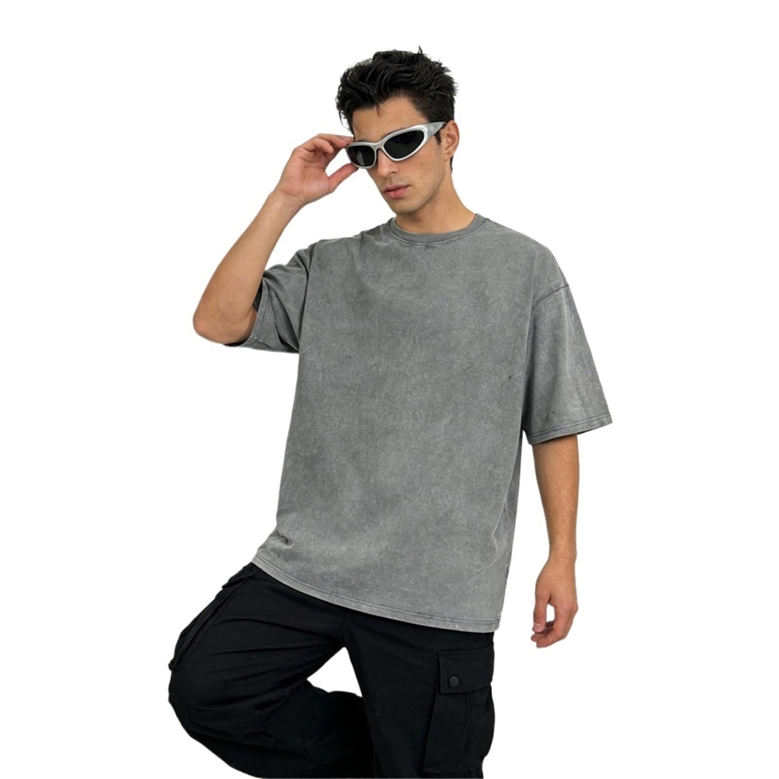 Camiseta Hombre Camisetas de Gran tamaño for Hombre, 5 Piezas, Ropa Calle con Ajuste Holgado, Cuello Redondo Retro, Verano sólida Talla Grande