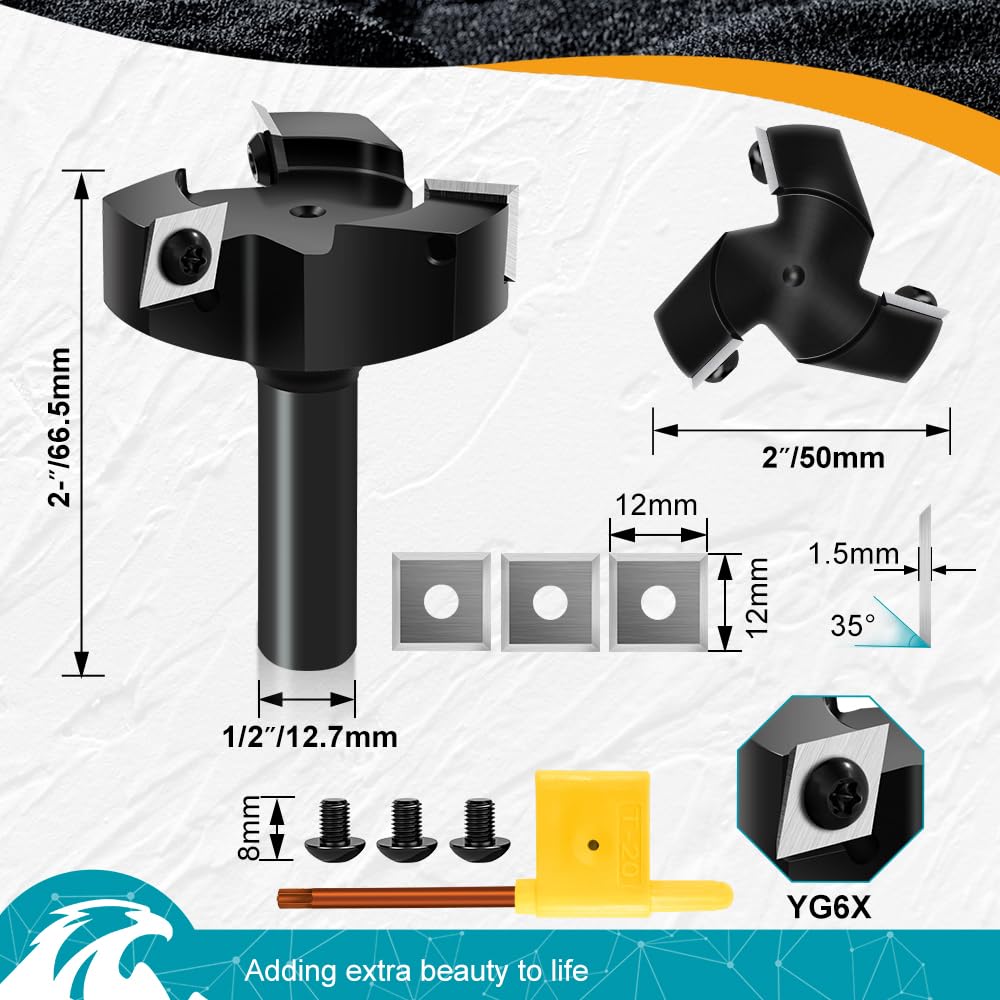 CNC Spoilboard Surfacing Router Bit,1/2 inch (12.7mm) Shank 2 inch (50mm) Cutting Diameter - Image 2