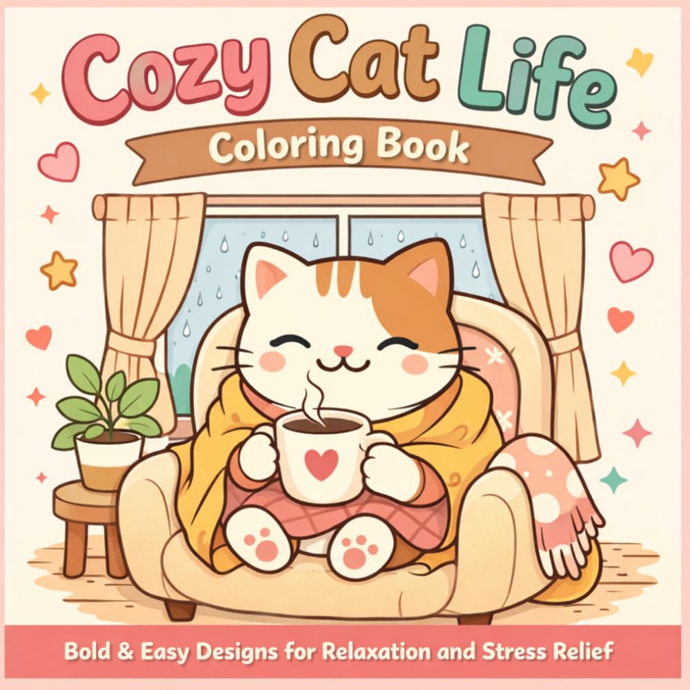 Cozy Cat Life Coloring Book: Simple Cute Feline Scenes for Calm Moments, Mindful Fun and Creative Unwinding