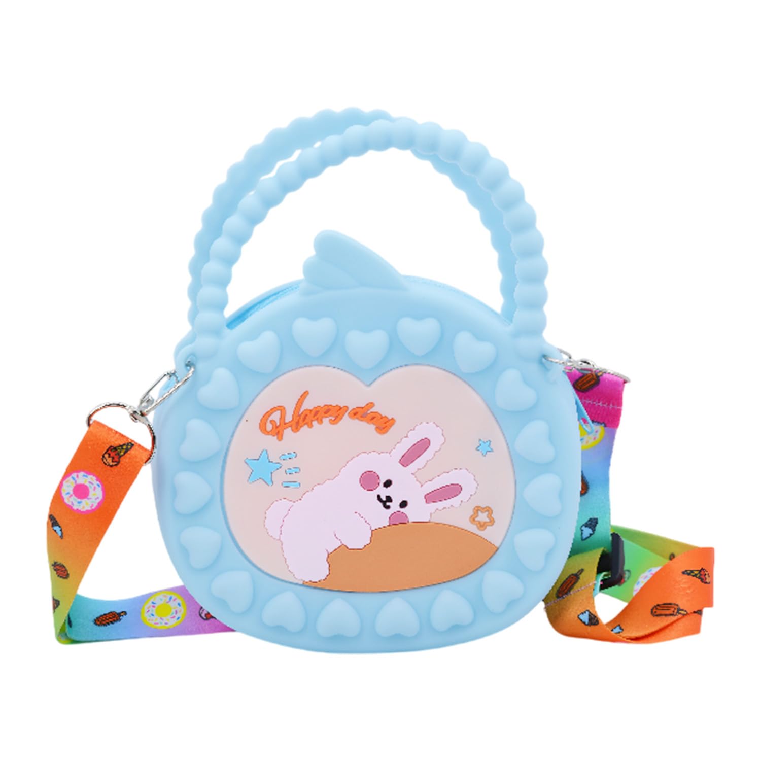 Girls Cartoon Bunny Silicone Handbag for Girls Small Handbag with Heart Design & Adjustable Strap