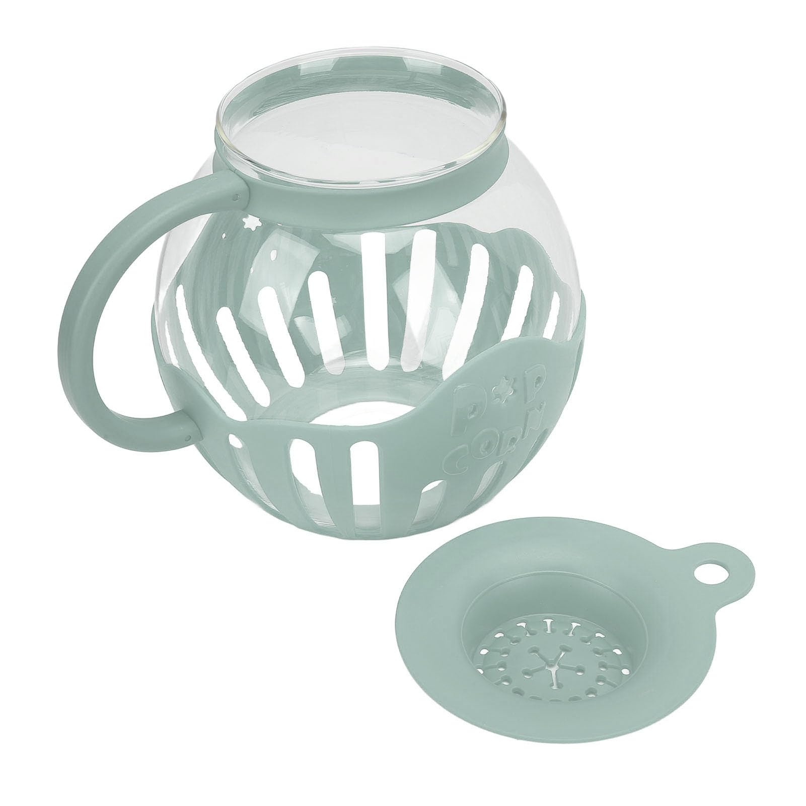 Ausla Tarro de Vidrio para Palomitas de Maíz para Microondas, Palomitas de Maíz de Borosilicato con Tapa Medidora, Máquina para Hacer de Casera Rápida de 2,13 L y 3 Minutos para Refrigerios (GREEN)