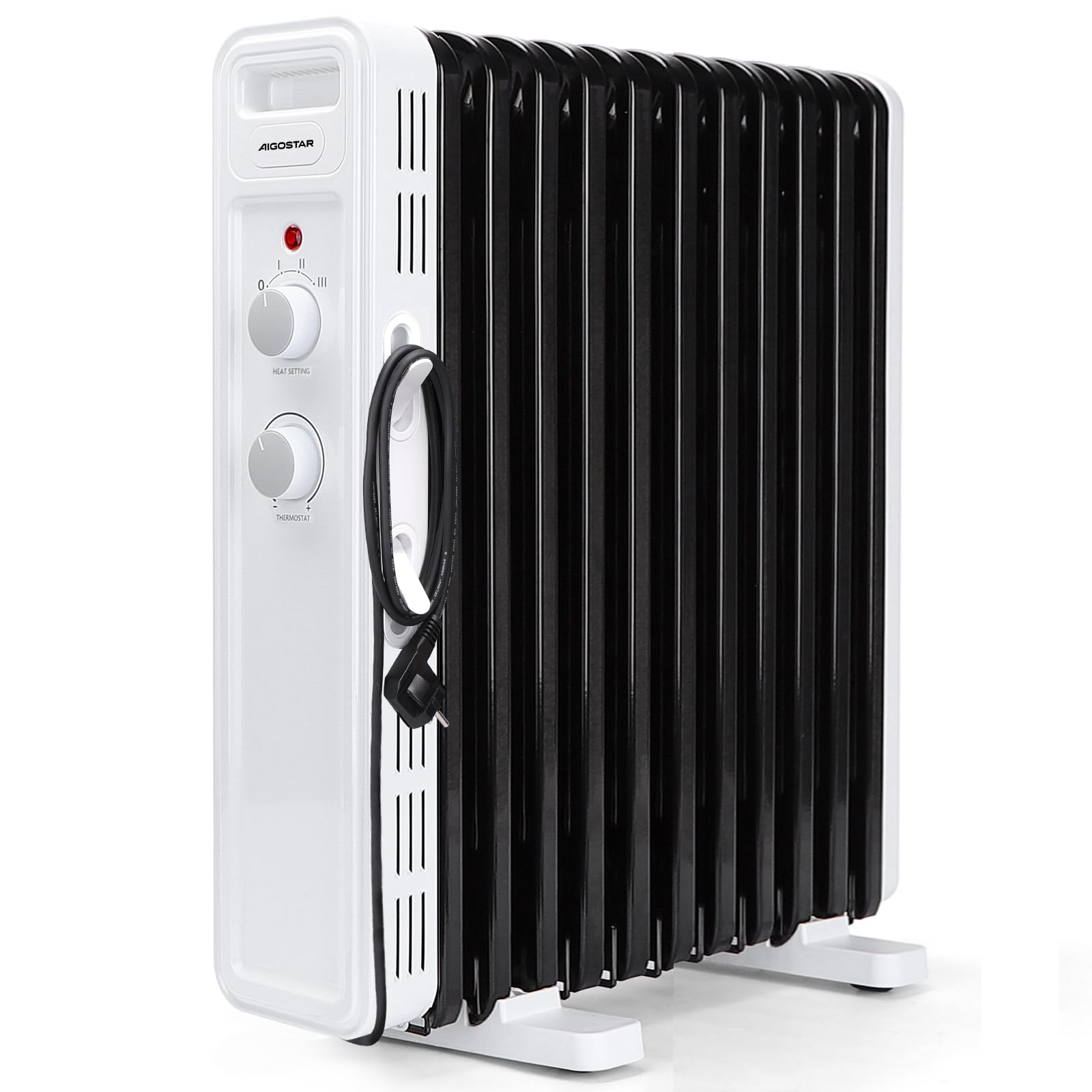 Aigostar Radiador Electrico,11 elementos, 3 niveles de potencia y termostato ajustable. Protección contra sobrecalentamiento y vuelcos. Ahorro de energía. 20 ㎡ Luke