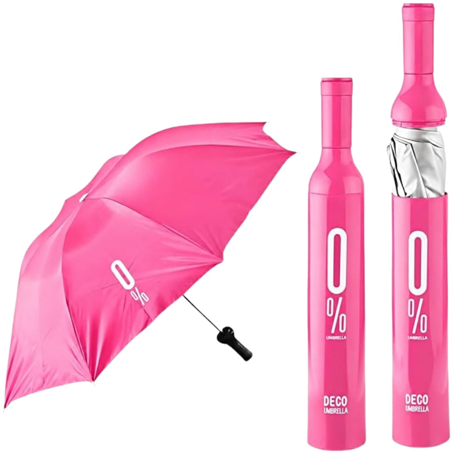 Bottle Shaped Portable Folding Umbrella with Cylindrical Storage Case Lightweight for Men Women (Pack of 2-Pink)-image-8