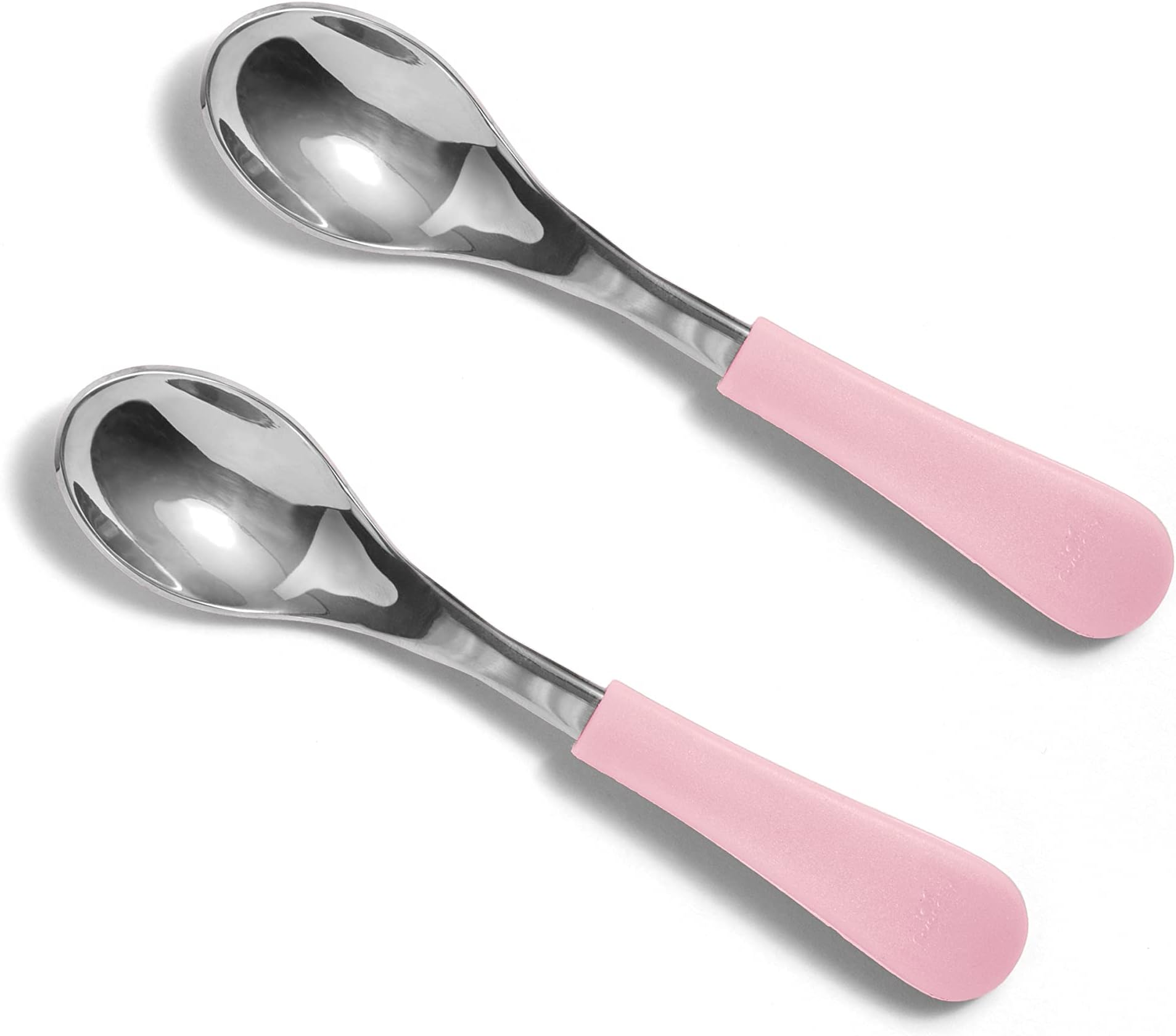 Avanchy Baby Spoons, Forks Stainless Steel and Silicone Set, Self Feeding Food Utensils, 4 Months Baby Led Weaning