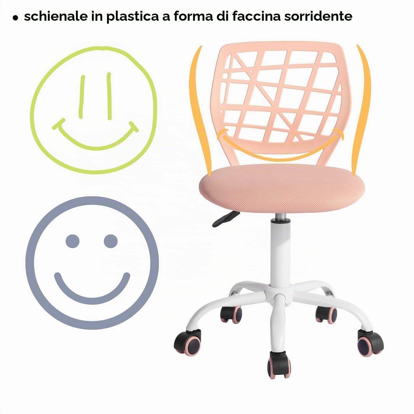FurnitureR Sedia da ufficio a casa, seduta per computer moderna e regolabile, sedia da ufficio senza bracciolo girevole, sedia da ufficio per giovani, sala studio, rosa