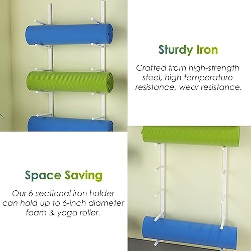 Miniatura 5 de Yoga Mat Storage Rack 6-Tier, Wall Mount Foam Roller Holder Wrought Iron for Home Gym Studio