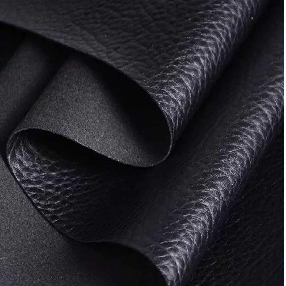 Podlinen Black 16 Colors Available Full Meter (100X137 Cm) Pvc Textured Faux Leather Grained Leatherette Upholstery Fabric (Black)