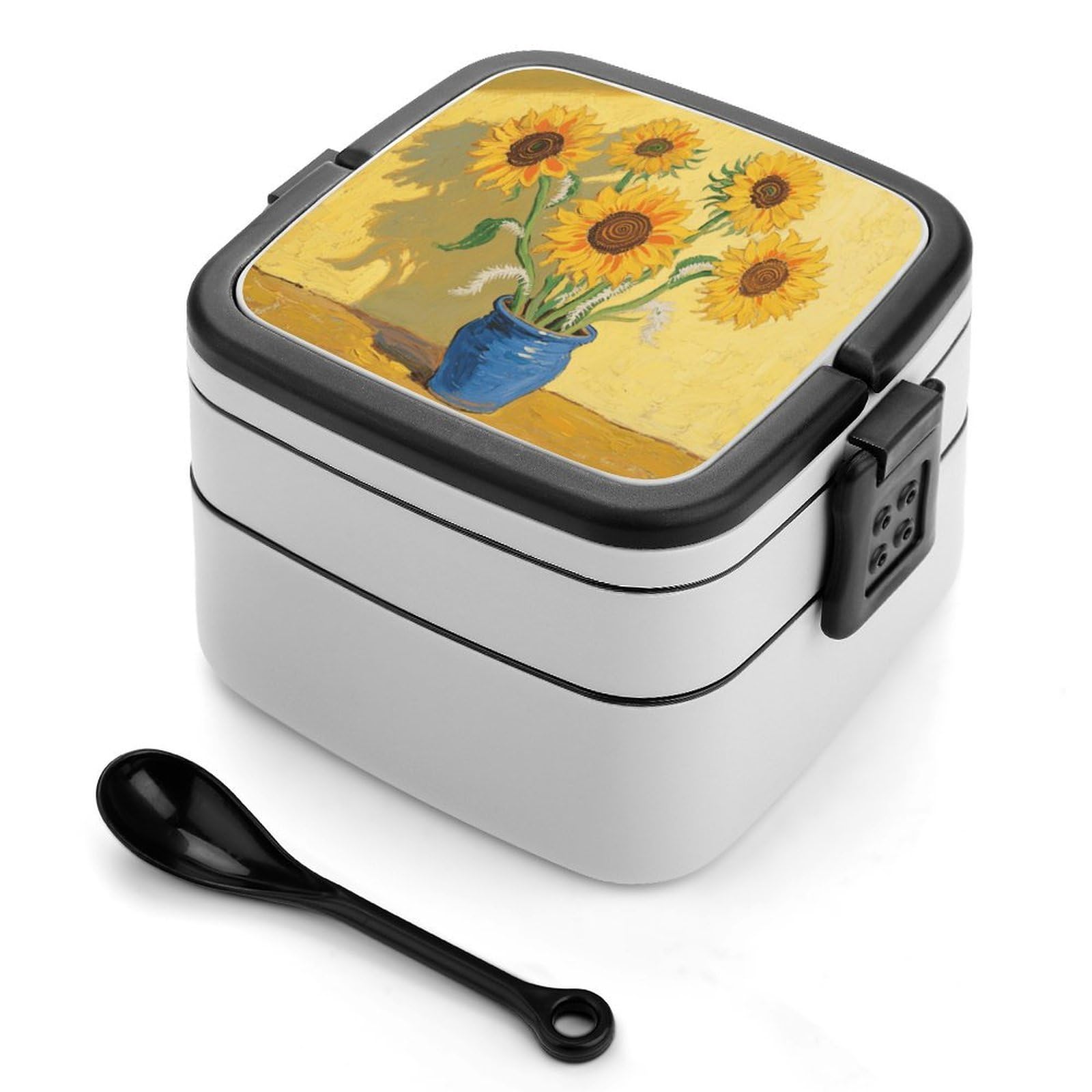 VstaDank Sunflower Bento Box with Compartments Portable Lunch Containers with Spoon Leak Proof Bento Lunch Box Snap-On Design Double-Layer Insulated Lunch Boxes for Work Camping