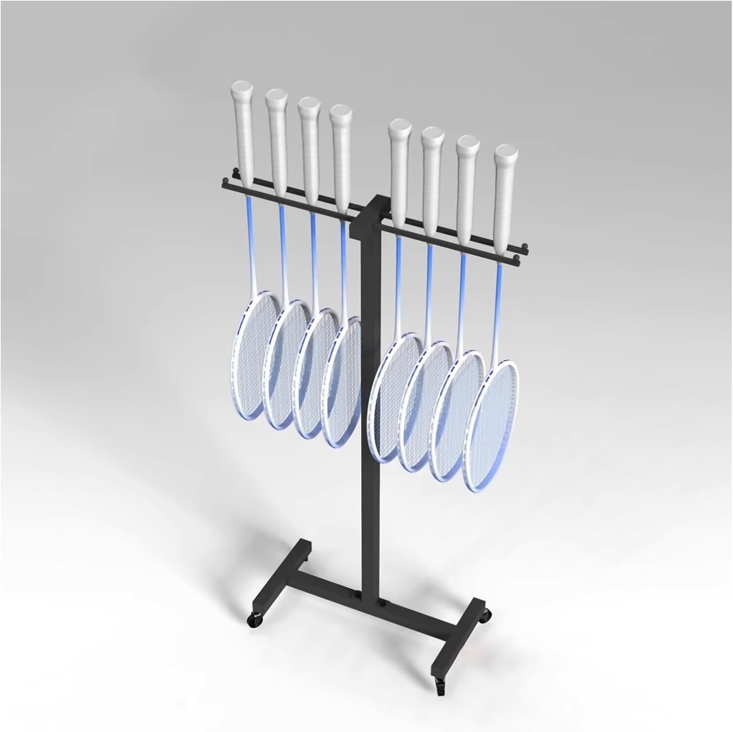 ZERVA Tennis Racket Storage Rack with Wheels, Sturdy