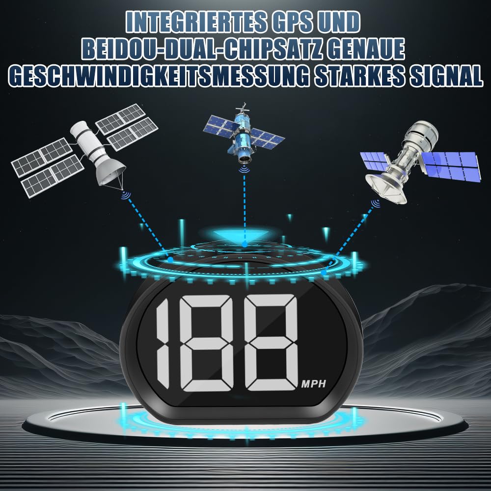 Speedometro digitale, GPS tacho HUD Digital Car Speedometro LED, grande indicatore di carattere, alimentato tramite USB, chip dual mode per tutti i veicoli di collegamento (bianco MPH)