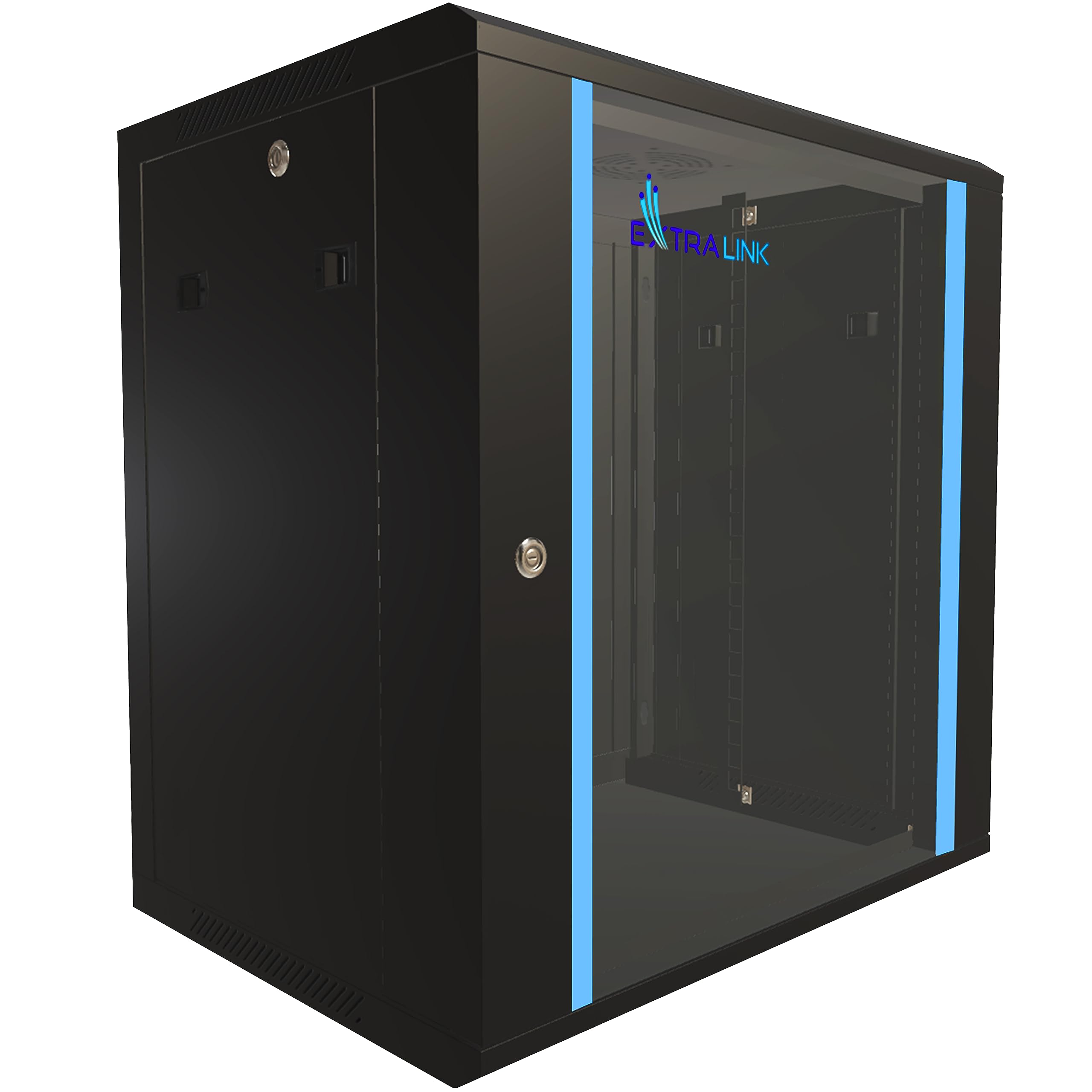 EXTRALINK Rack 19 cali 12U 600x450 mm szafa montażowa ścienna podłogowa 60 kg drzwi szklane 180° czarny