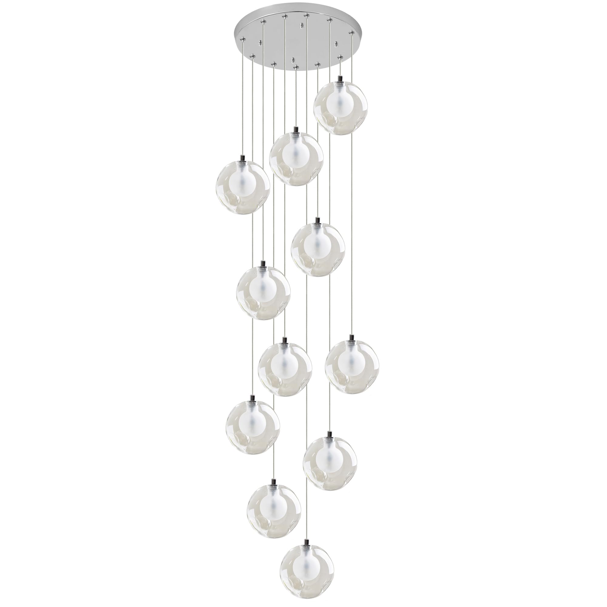 FYZDLAOR 11-Light Raindrop Pendant Lights Postmodern Polished Chrome Chandelier Double Layer Glass Lampshade Flush Mount Dome Ceiling Fixture for Foyer Entryway Staircase Lighting