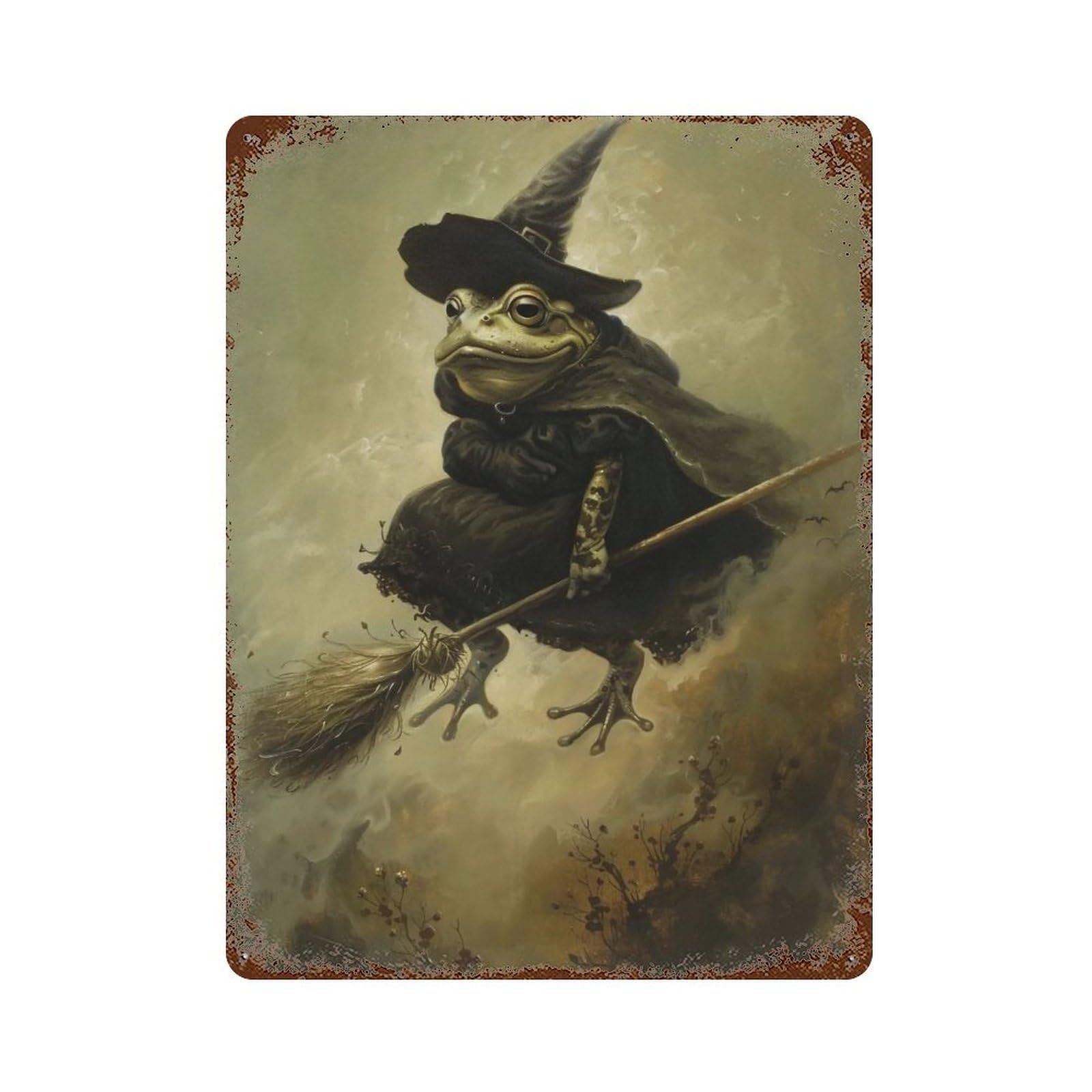 YHGERTKU Frog Witch on Broomstick 04 Wall Art Retro Iron Vintage Metal Tin Sign Poster Modern Decor for Living Rooms Gift 40x30cm