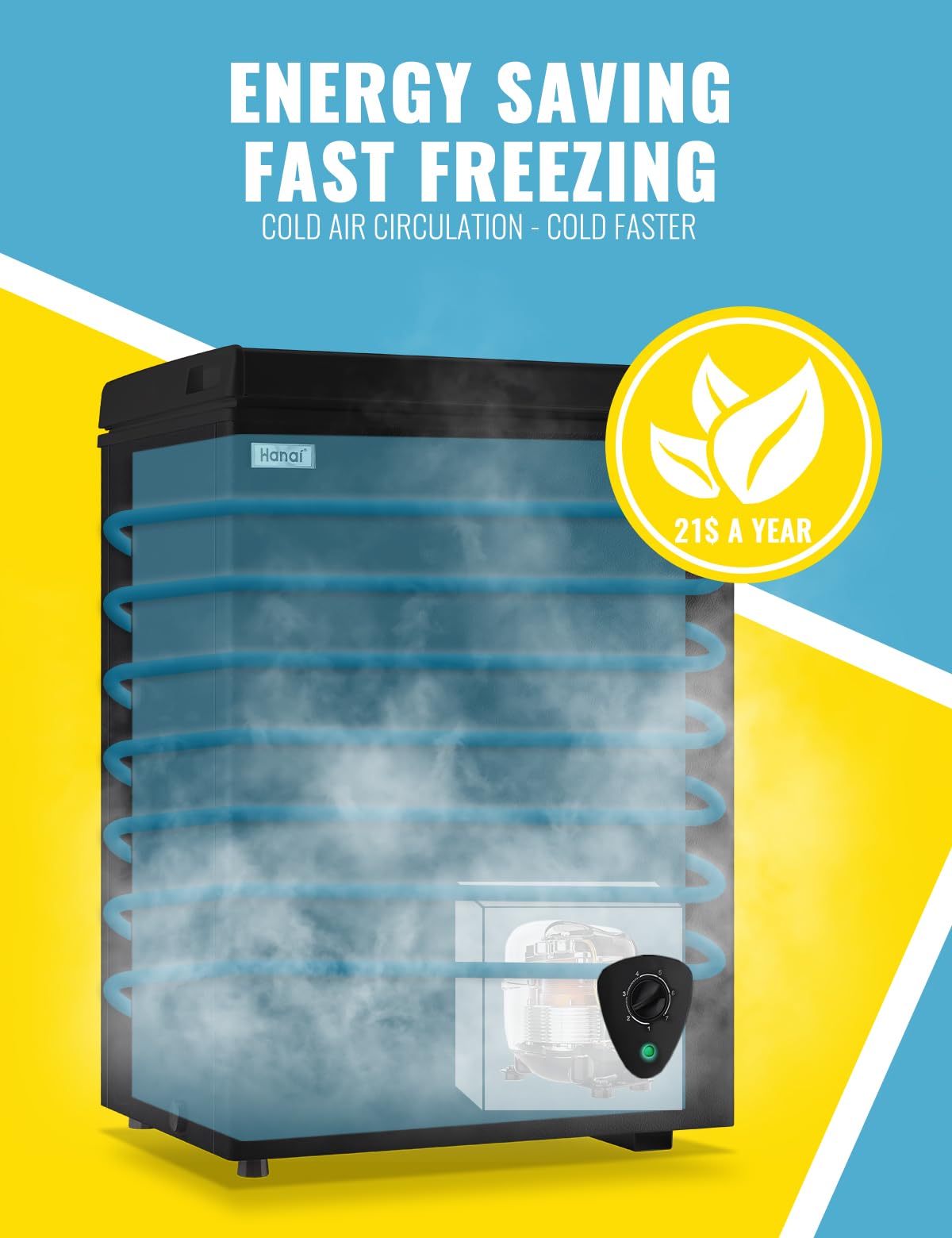 Chest Freezer 3.5 Cu.Ft WANAI Deep Freezers Compact Mini Size Machine 7 Temperature Control Low Noise With Removable Basket For Dorm Apartment Home Kitchen on Fridge.com - View 5