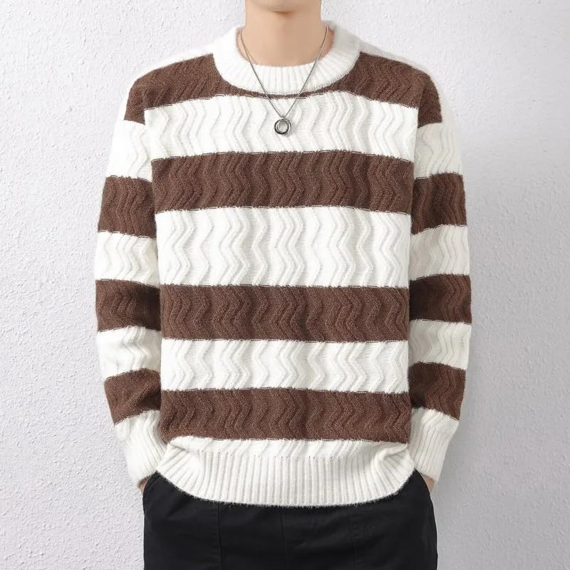 Autumn Winter Men's Striped Knitted Sweater O-Neck Loose Casual Knit Pullovers Men Warm Streetwear Pullover 6