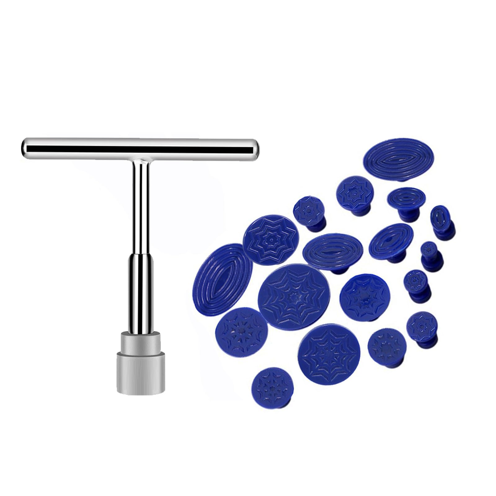 UGSHY 19 PCS T-Shape Car Puller Tool for Dent Repair, Metal Vehicle Dent Repair with 18PCS Professional Auxiliary Accessories, Universal Portable Automotive Body Repair Puller Kit (Silver & Blue)