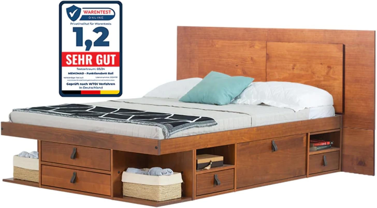 Memomad Bali Bed (Caramel: Bed + Flat Headboard, 140 x 190 cm)