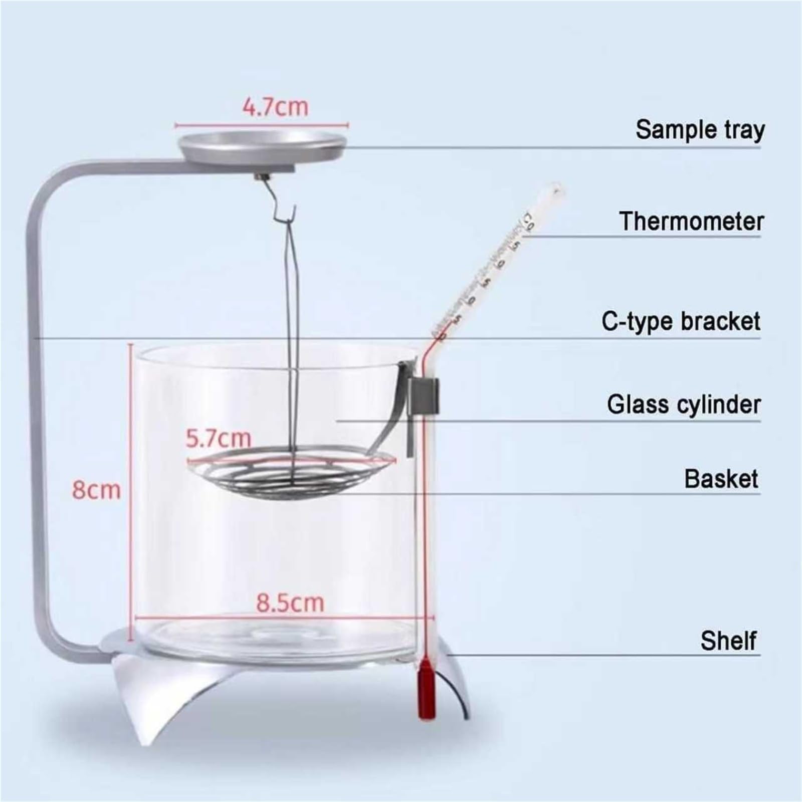 Kit para la determinación de la Densidad: balanza electrónica para la medición precisa de sólidos y líquidos, Peso máximo 100 g, Lectura mínima 0,01 g.