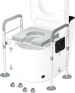 Toilettensitzerhöhung mit Armlehnen 15cm WC Sitzerhöhung Toilettenaufsatz für Senioren Erhöhter Toilettensitz 7 verstellbar Höhe Toilettenerhöhung für Erwachsene Aufstehhilfe Toilette bis zu 150kg