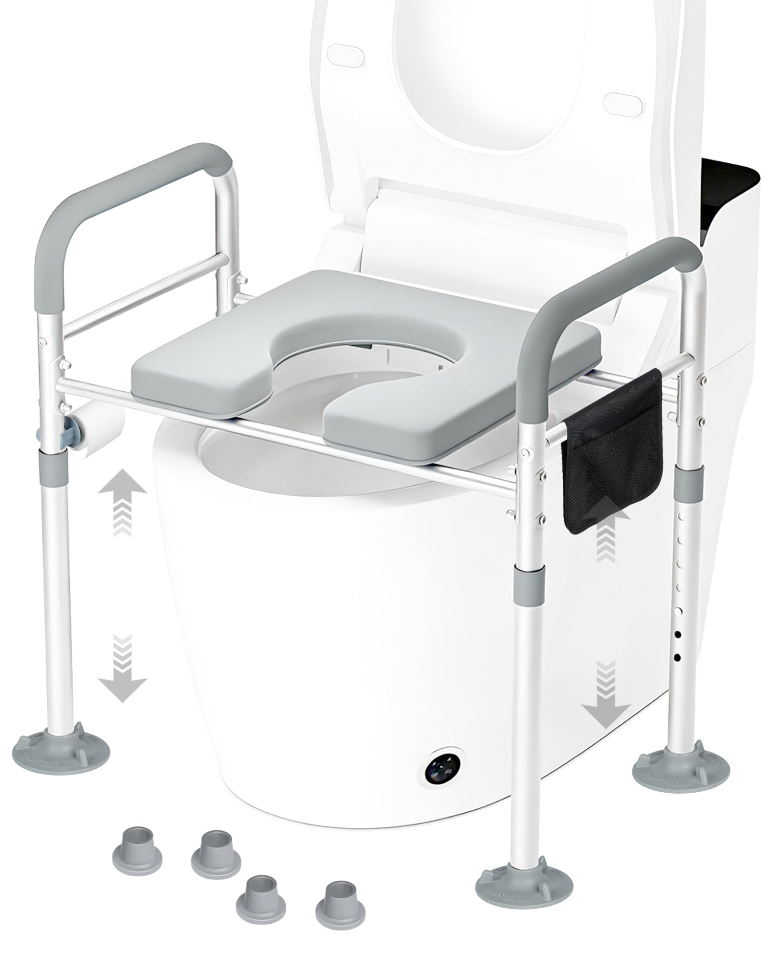 Rialzo per WC con braccioli, 15 cm, rialzo per WC, per anziani, sedile WC rialzato, 7 altezze regolabili, per adulti, fino a 150 kg