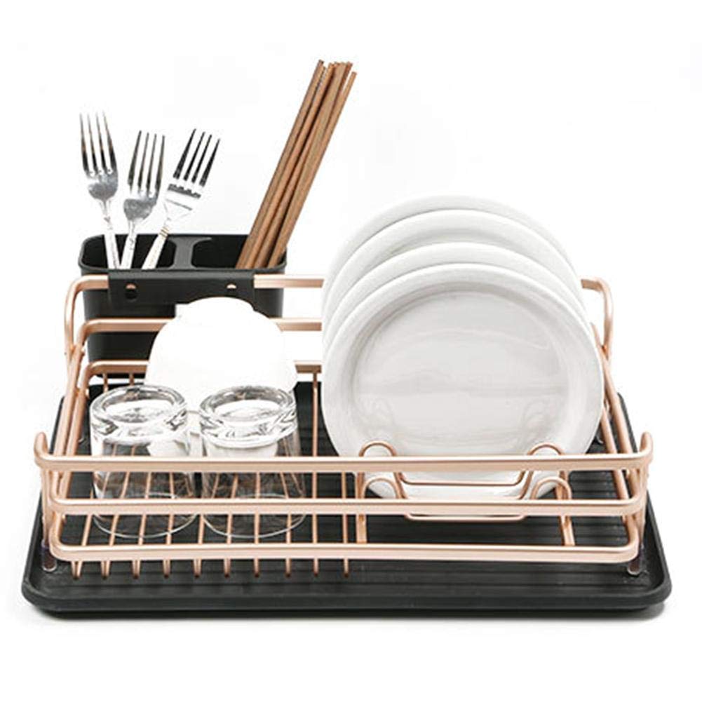 Minear Dish Drainer with Drip Tray Dish Drying Rack Multifunctional 2 Tier Dish Rack Aluminium Kitchen Room Organizer