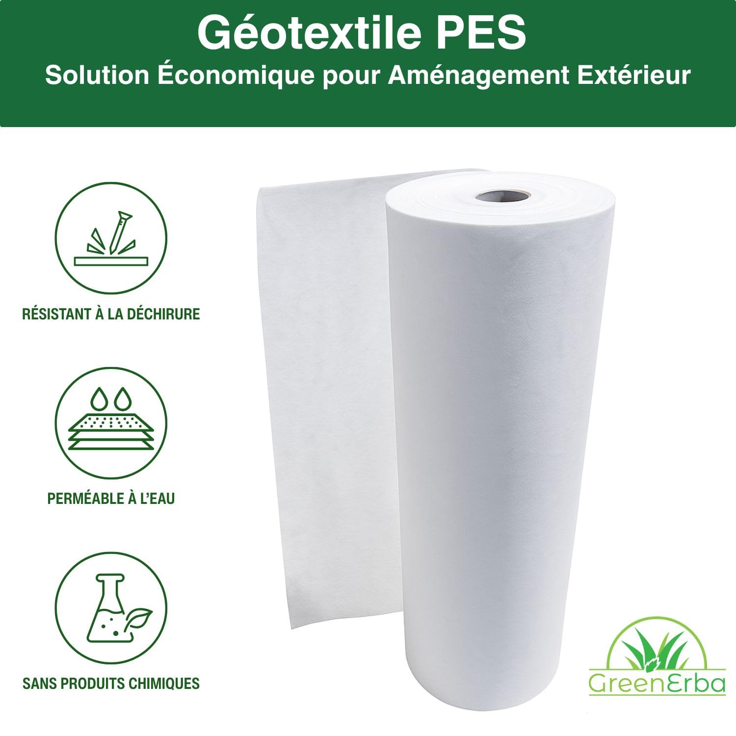 30 m² Fieltro Geotextil 300 g/m2 poliéster (PES) - Tejido Permeable al Agua - 1 x 30 m - Lona de drenaje Cuenca/Terraza/Jardín - Separación Grava/Arena/Pavimentes/Césped Sintético