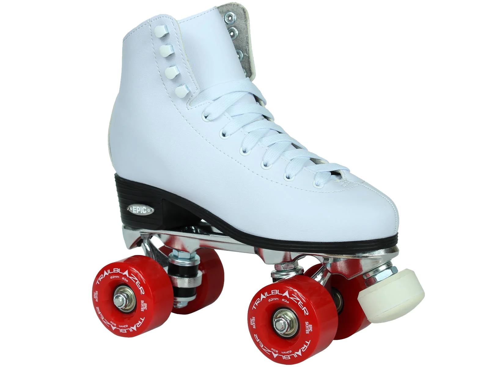 Epic Skates Epic White and Red Classic High-Top Quad Roller Skate Bundle with Bag, Laces, and Pompoms 5