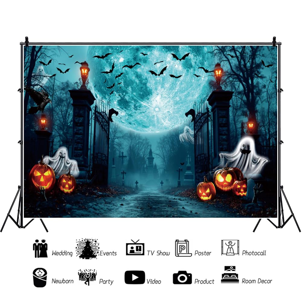 Halloween-Fotohintergrund 3 X 2,1 M – Lila, Nebliger Himmel Mit Totem Baum & Mond
