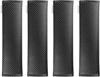GAMPRO 4-Pack Black Carbon Fiber Car Seat Belt Pad Cover, Soft Car Safety Seat Belt Strap Shoulder Pad for Adults and Children4-Pack