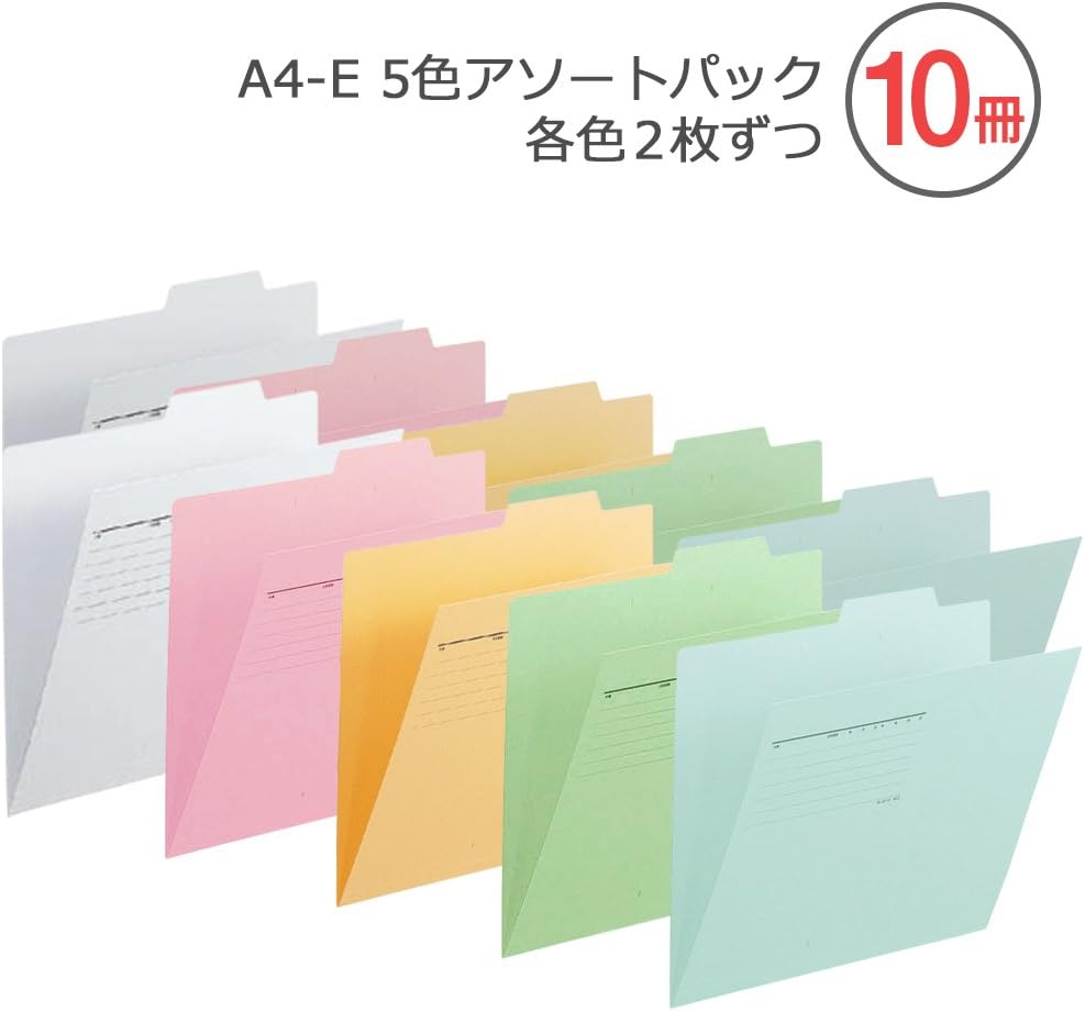 Plus 87-120 Individual Folders, Recycled Paper, A4-E, Blue, Green, Yellow, Pink, Gray