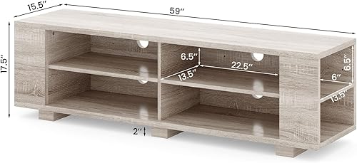 Miniatura 3 de KOTEK Soporte de TV de madera para televisores de hasta 65 pulgadas, mesa consola de TV con 8 estantes de almacenamiento abiertos, moderna mesa de