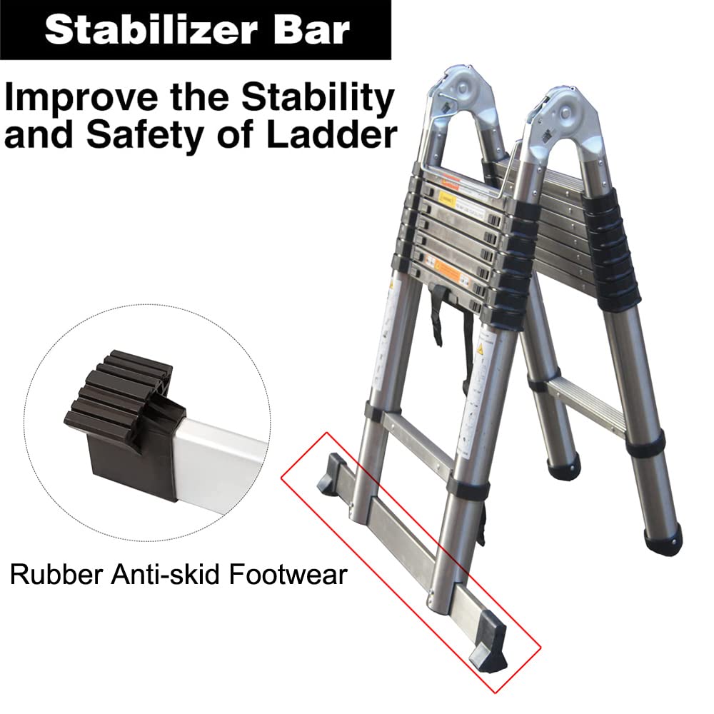 Échelle Télescopique 5M, A-Frame Escabeau Telescopique Pliant en Acier Inoxydable, 2 en 1 Multifonction Echelle Pliable Extensible, Charge Max 300 lbs, 2,5M + 2,5M