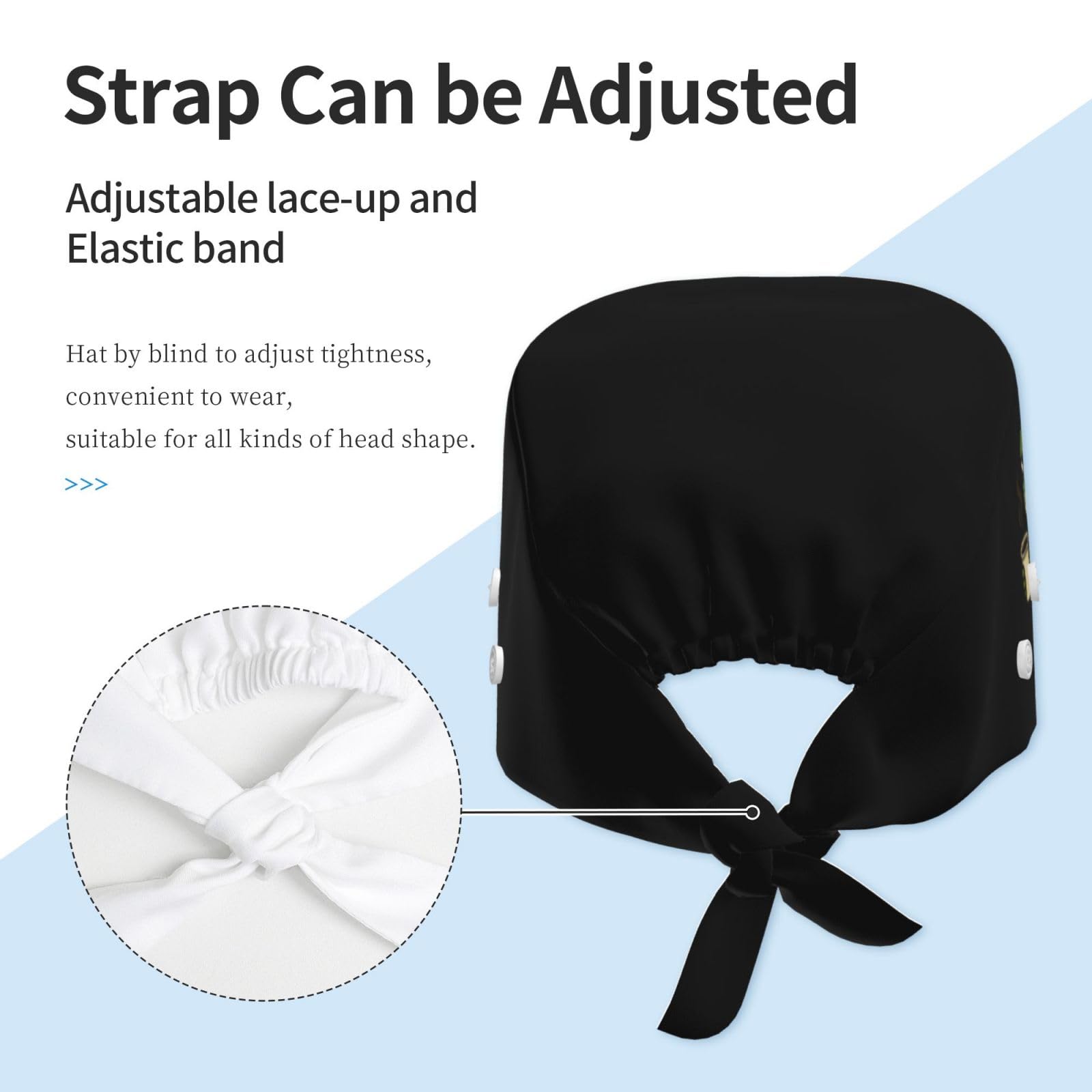 Working Cap, Scrub Cap with Buttons and Sweatband, Adjustable Tie Back Hat Breathable Headgear for Women/Men - 5