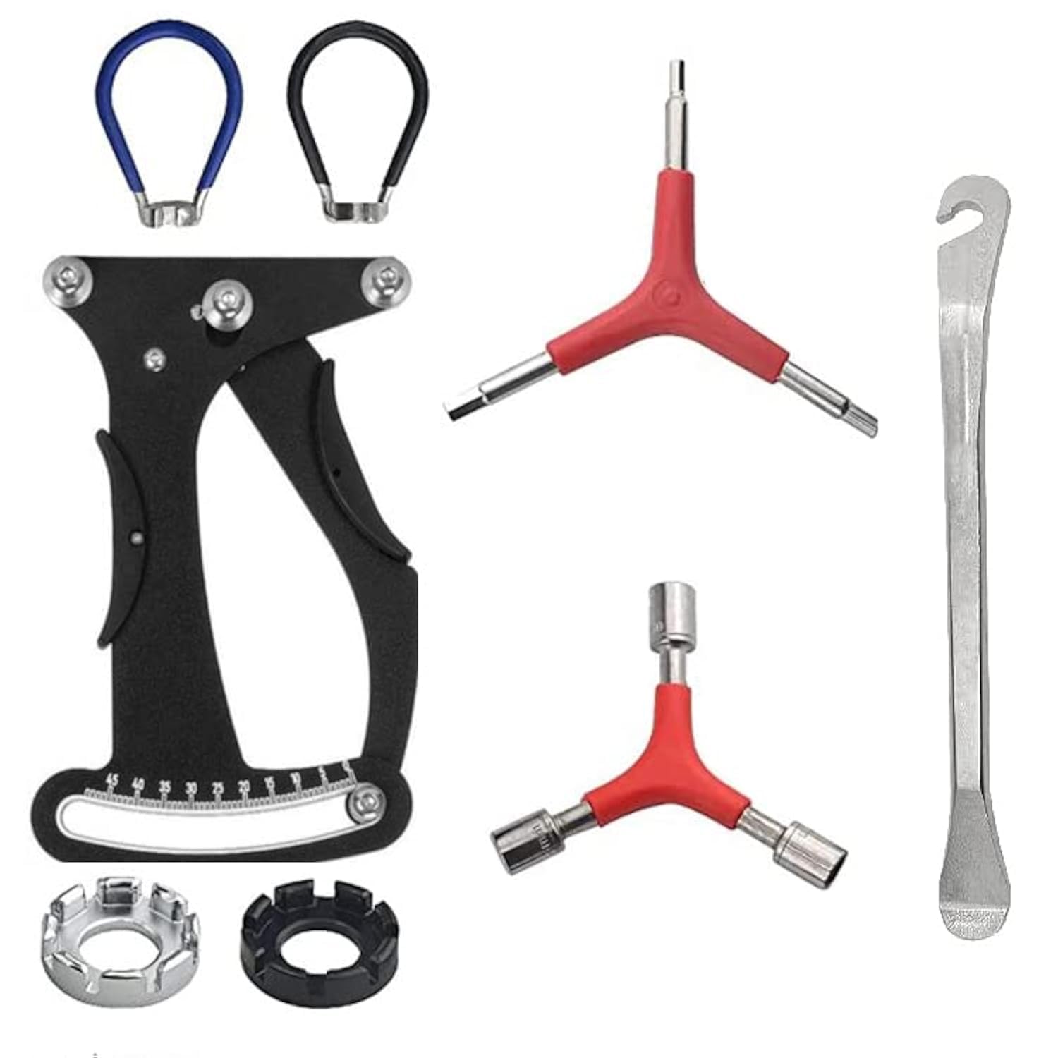 bicycle spoke tension meter wrench tool, ultimate bike wheel repair tool adjustment indicator tensiometer adjustment accurate kits w/ spoke key , tire lever, y-type hex wrench, y-type socket wrench