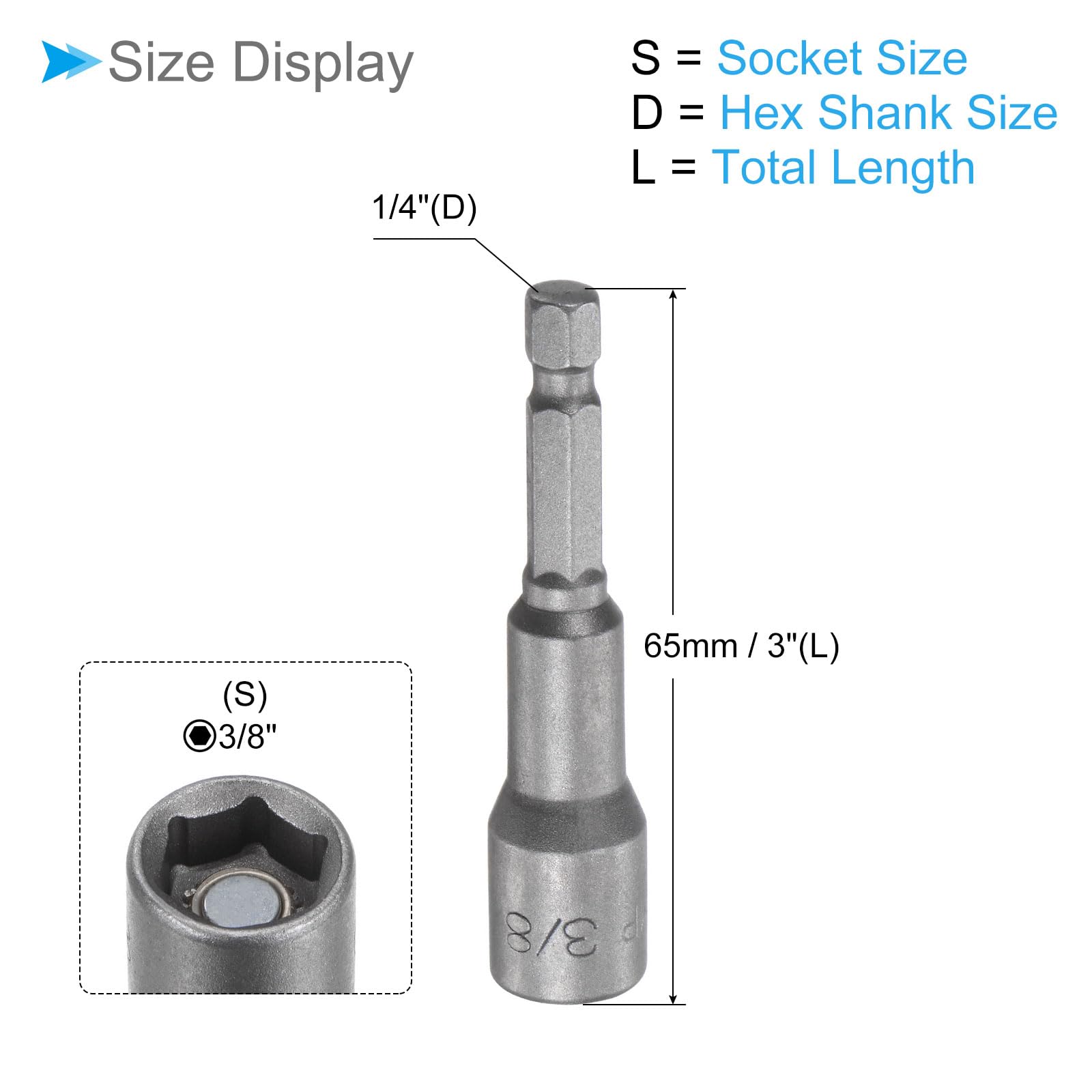 CoCud Quick-Change Nut Setter Driver Bit, 3/8-inch SAE 65mm Length 1/4" Shank, CR-V Magnetic Straight Shank Setter Drill Bits - Image 2