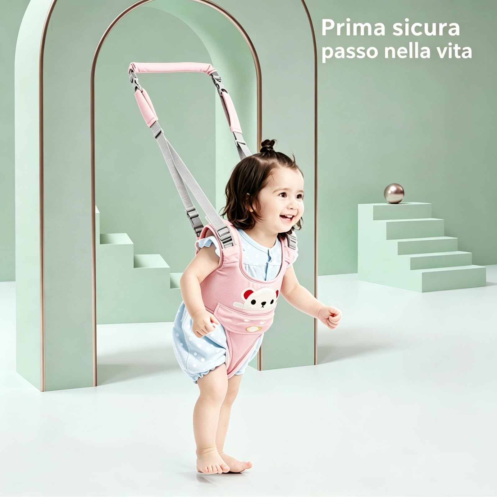 Imbracatura Sicurezza Traspirante Regolabile per Bambino 6-36 Mesi, Primi Passi con Bavaglino
