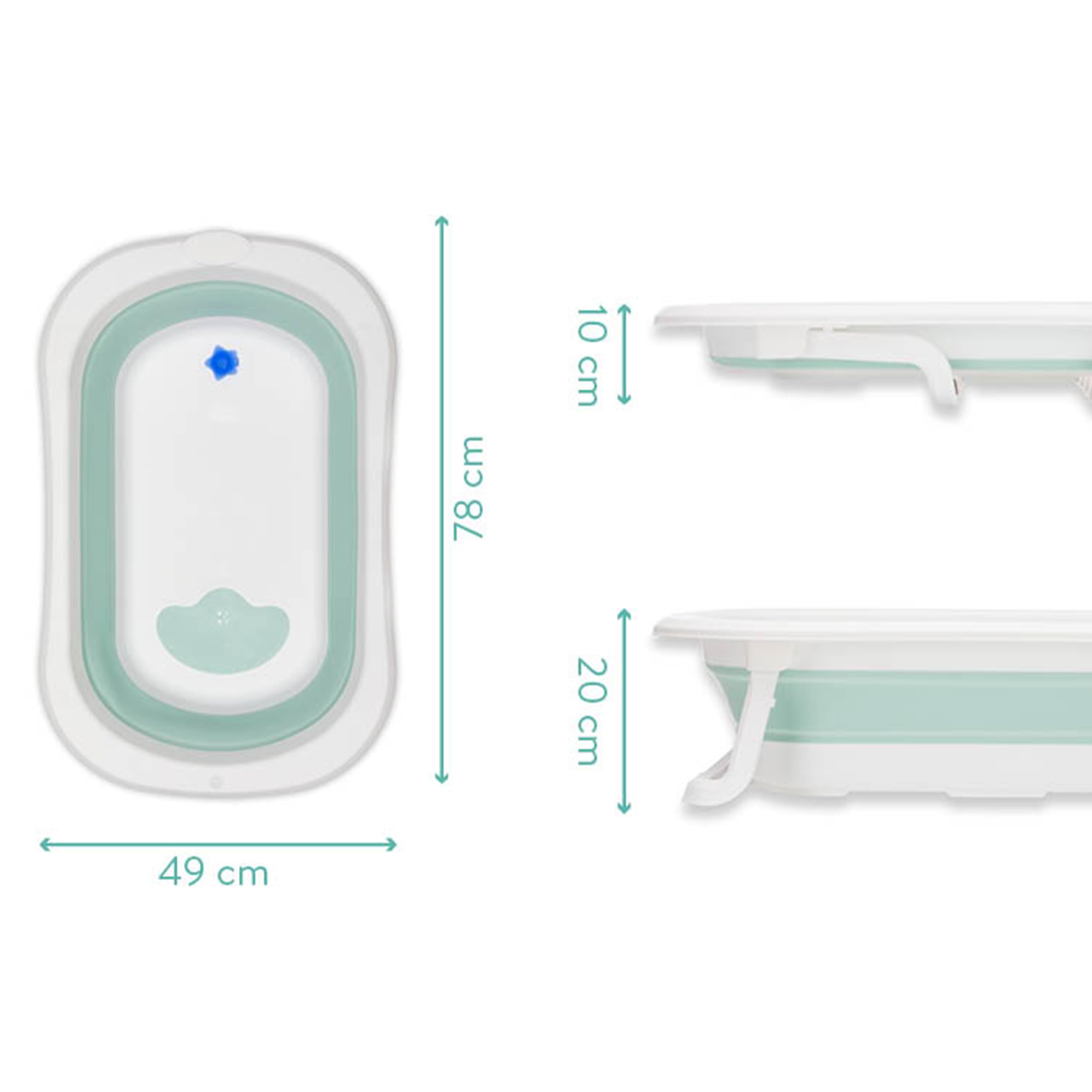 Fillikid Orka - Vasca da bagno pieghevole per bambini, colore salvia e bianco | Vasca salvaspazio con gambe pieghevoli, rivestimento antiscivolo e tappo di scarico