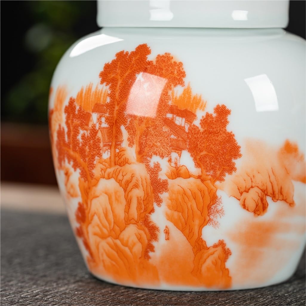 Cukierniczka Ceramiczny pojemnik do przechowywania herbaty luzem Jar Przyprawy kuchenne Zapieczętowany słoik Chiński zestaw do herbaty Podwójny zestaw prezentowy puszka na herbatę(Double can(red))