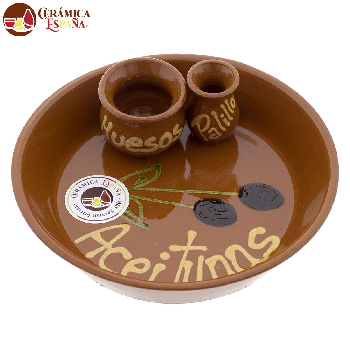 CERÁMICA ESPAÑA | Bols | Bol | Bowl | Bols à apéritif | Bols de cuisine | Olive céramique décorée - Modèle M06 | 100% Décoré à la main | 16x16x4.5 cm