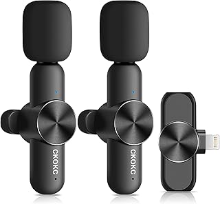 Dual Wireless Microphone for iPhone iPad, Professional Wireless Lavalier Microphone for Video Recording, Clip On Lapel Mic for YouTube/Interview/Vlog/Presentation/Facebook Live