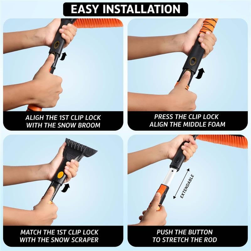 Image of EcoNour 63 inch Extendable Snow Brush & Ice Scraper with 360 Pivoting Head | | Telescopic Aluminum Handle | Extra Long Snow Brush for Car Windshield, Roof & SUVs | Heavy Duty Ice Scraper for Trucks