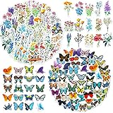 Fácil de pegar: las pegatinas para botella de agua de flores mariposas son fáciles de pegar sin herramientas, simplemente limpia los lugares deseables para pegar, retira el papel de las pegatinas y luego pégalas, fácil y rápido de usar